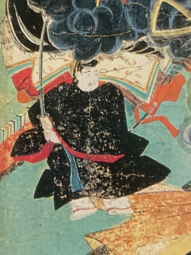 Later depiction of Fujiwara no Tokihira in the Kitano Tenjin Engi scroll, 1219