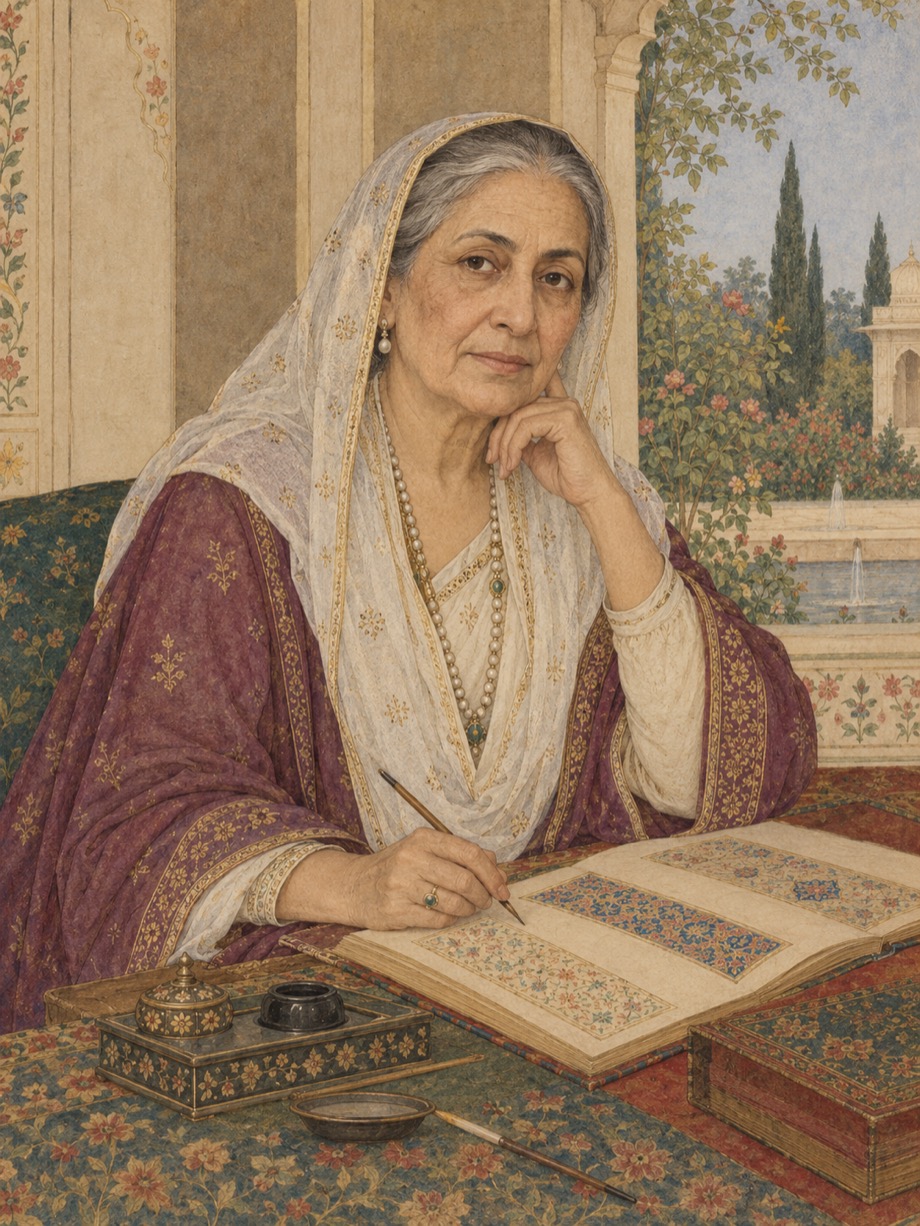 AI-assisted imagined portrait of Gulbadan Begum; speculative historical reconstruction
