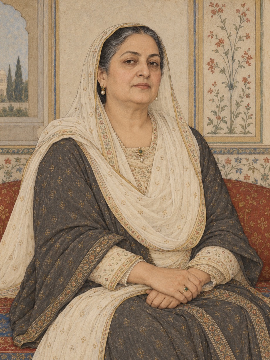 AI-assisted imagined portrait of Maham Anga; speculative historical reconstruction