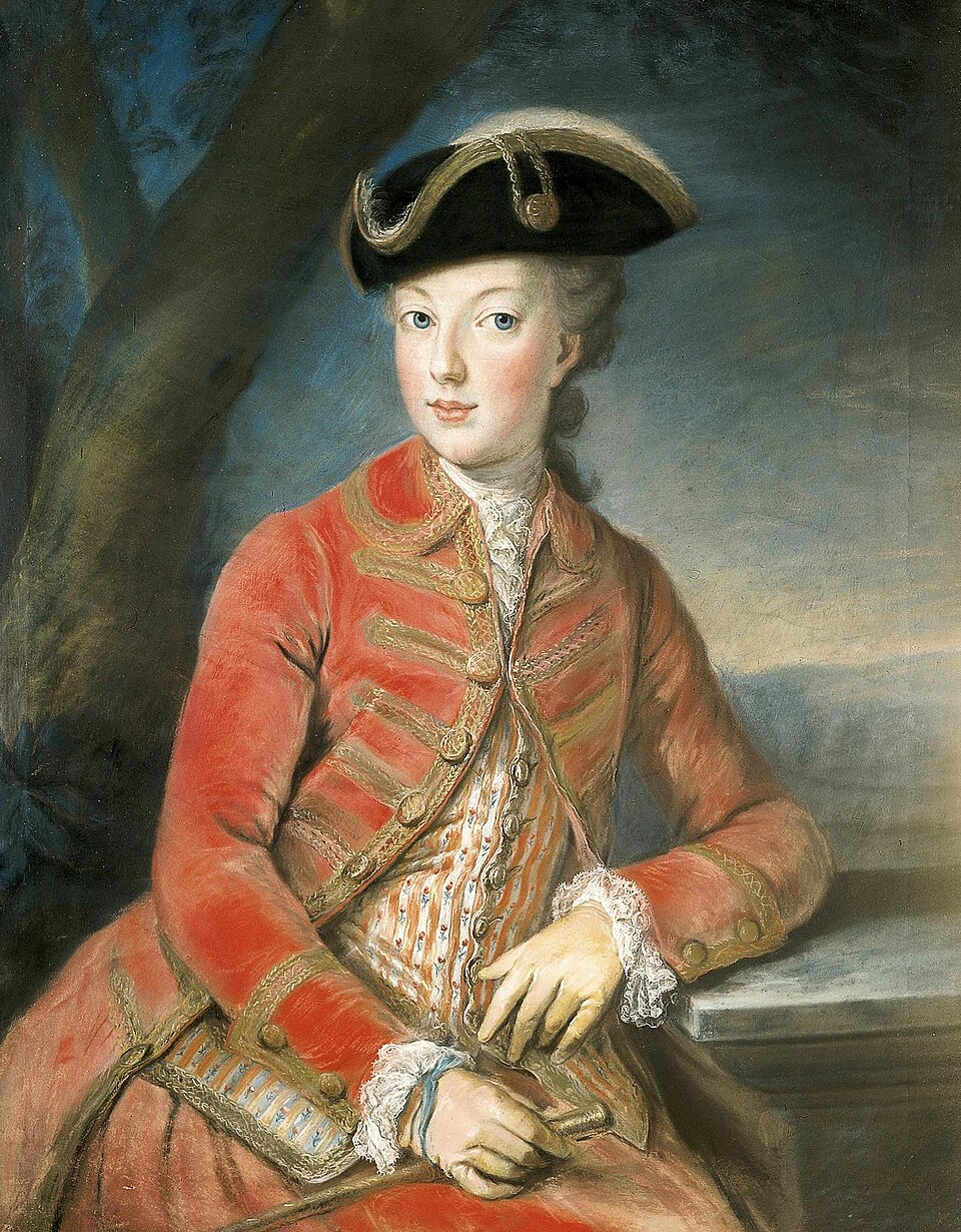 Marie Antoinette at age 16 in a red hunting habit, pastel portrait circa 1772 by Joseph Kranzinger