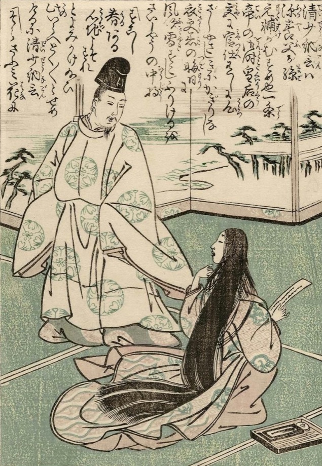 Later depiction of Sei Shōnagon with another court woman, attributed to Tsukioka Settei, 18th century
