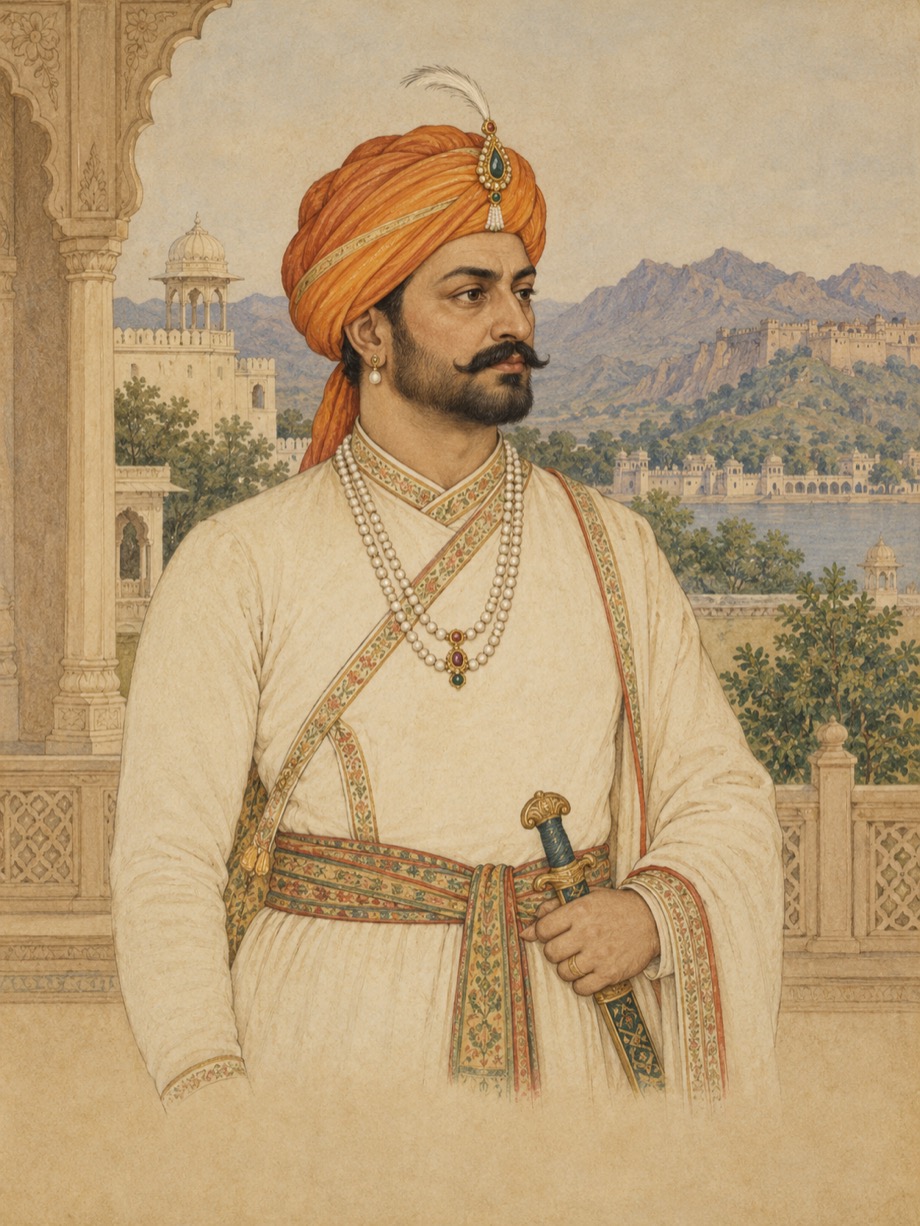 AI-assisted imagined portrait of Udai Singh II; speculative historical reconstruction