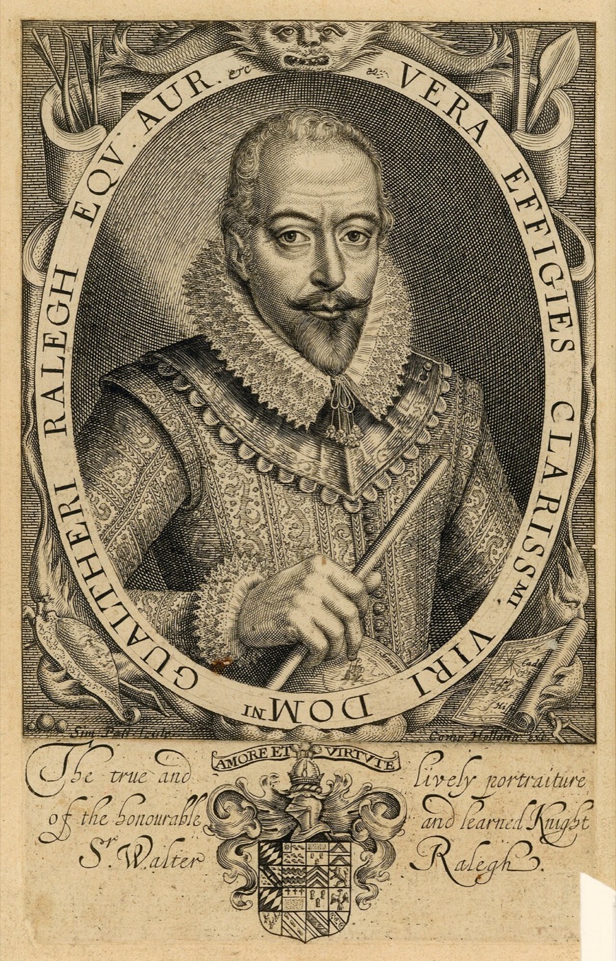 Engraved portrait of Sir Walter Raleigh by Simon van de Passe, 1617